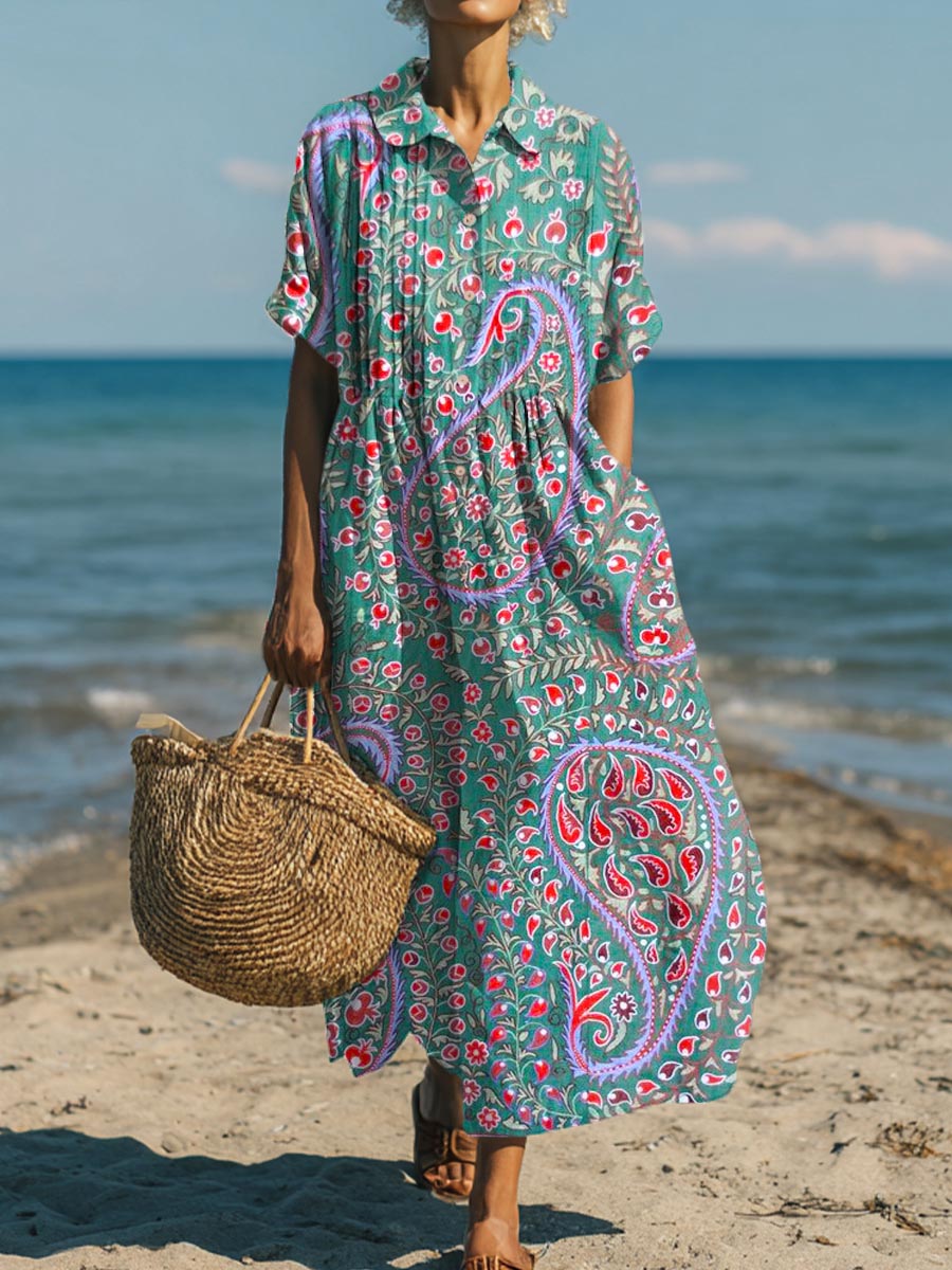 Women's Vintage Floral Pattern Art Print Cotton Dress