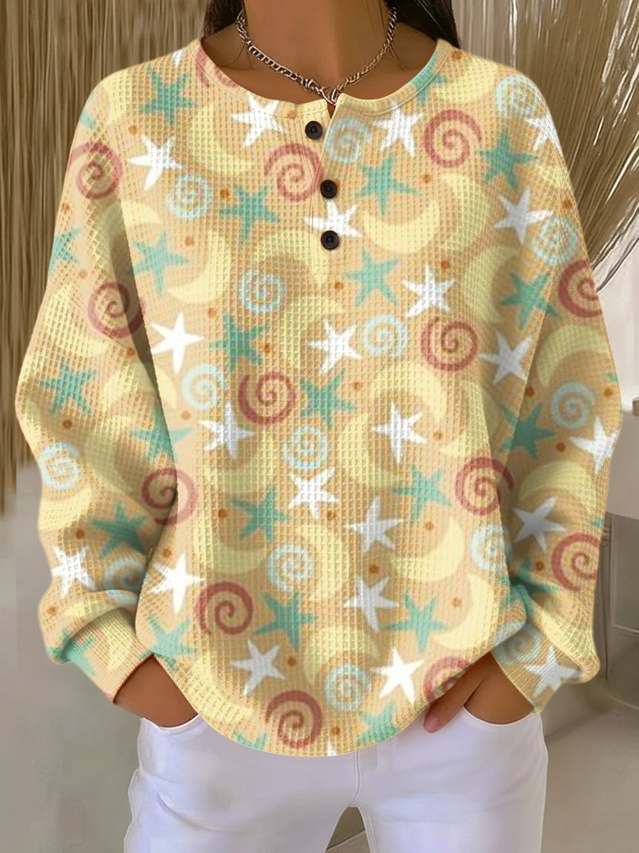 Women's Beautiful Abstract Moon Stars Painting Art Print Casual Cotton Sweatshirt