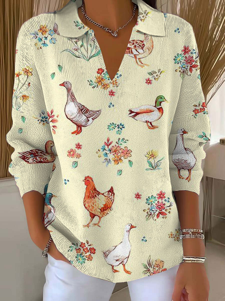 womens-farm-animals-art-printed-casual-sweater