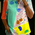 Women's Geometric Print Classic 100% Cotton Henley T-shirt