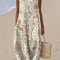 Women's Vintage Ethnic Art Flower Print Sleeveless Cotton Pocket Wrap Dress