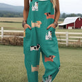 Women's  Funny Dog Art Print Casual 100% Cotton Wide Leg Jumpsuit