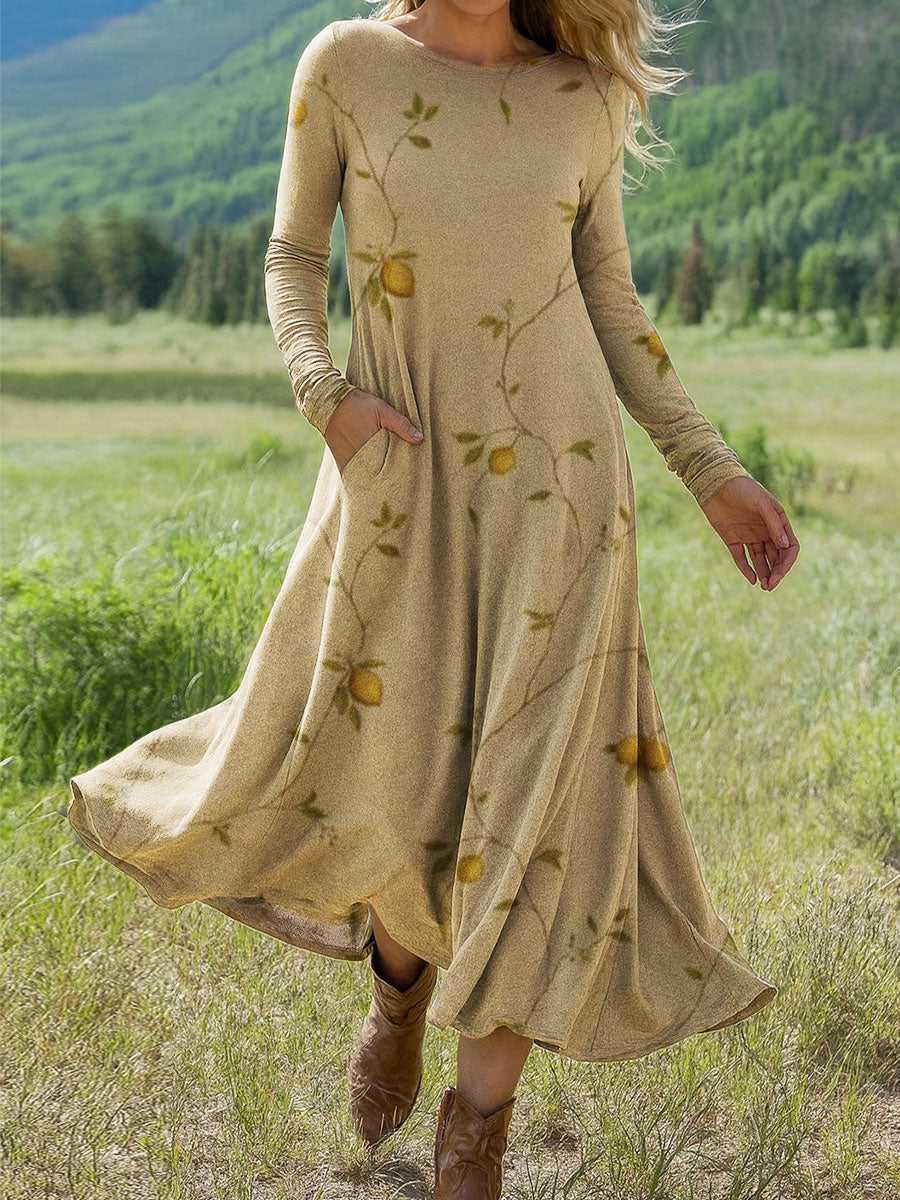 Women's Flowers Floral Art Print Long-sleeved Dress