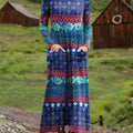 Lässiges, langärmeliges Kleid im Vintage-Stil mit floralem Kunstdruck für Damen