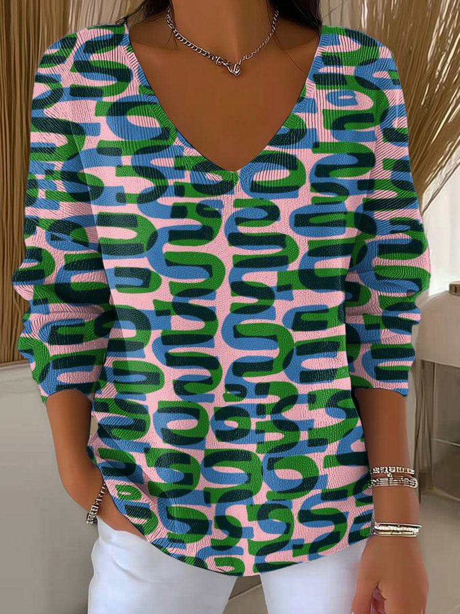 Women's Vertical Wave Print Casual Pullover Sweater