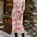 Women's Christmas Print Turtleneck Long Sleeve Casual Loose Knit Dress