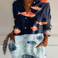 Women's  Fish  Art Print Casual Cotton Shirt