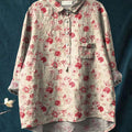 Women's Vintage Floral Art Print Casual Cotton And Linen Shirt