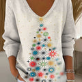 Women's Christmas Tree Pattern Print Casual Pullover Sweater