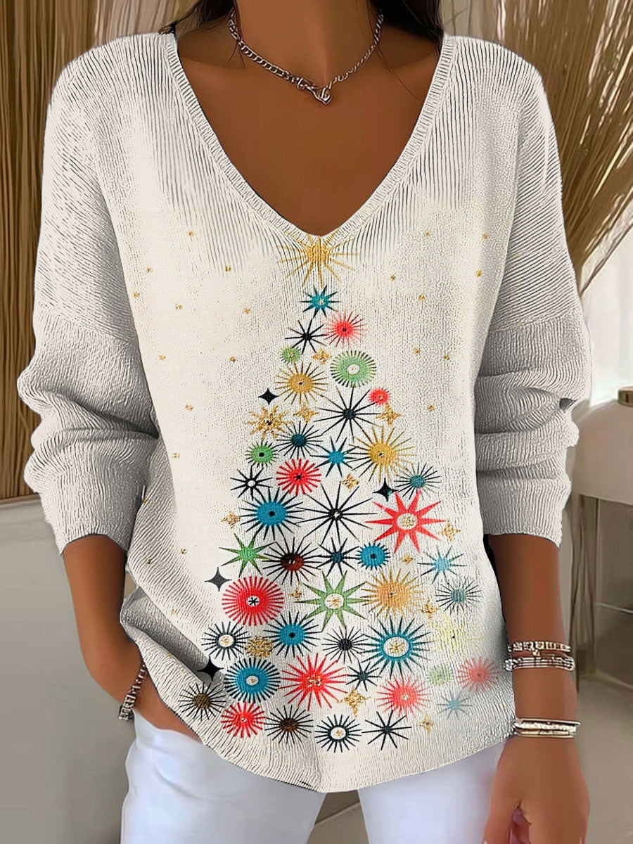 Women's Christmas Tree Pattern Print Casual Pullover Sweater