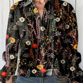 Women's  Vintage Flower Art Print Casual  Cotton And Linen Shirt
