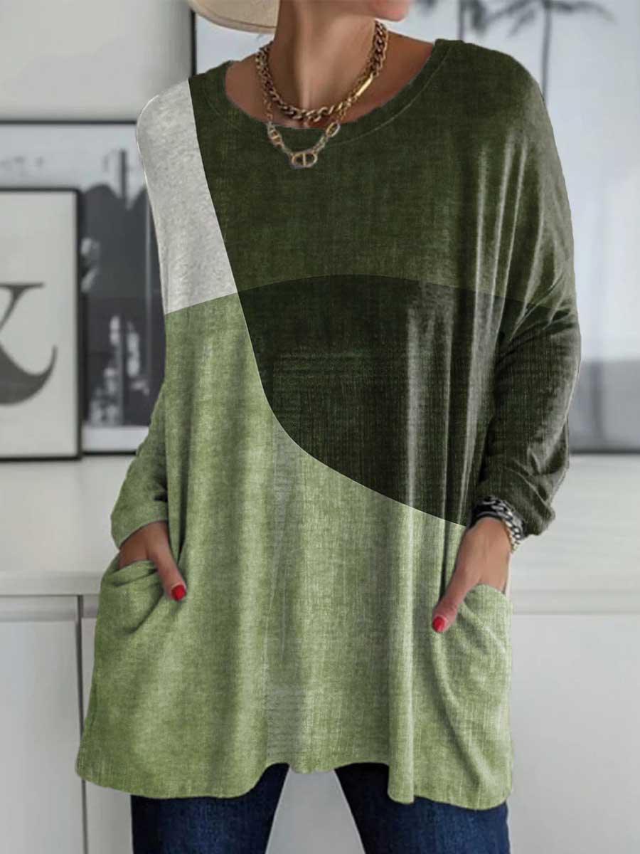 Women's Geometric Pattern Art Print Casual Long Sleeve T-shirt