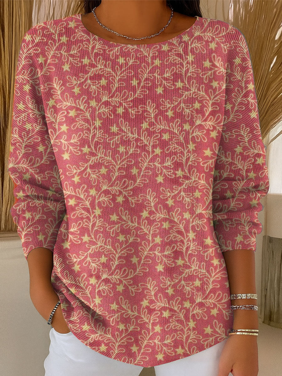 Women's Floral Art Print Casual Pullover Sweater