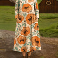 Women's Beautiful Vintage Large Floral Art Print Cotton Lapel Button-Down Shirt Dress
