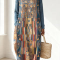 Women's Geometric Art Print Casual Cotton Sweater Dress