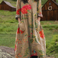 Vintage-Kleid aus Baumwolle mit Blumenmuster, Tasche und V-Ausschnitt für Damen 