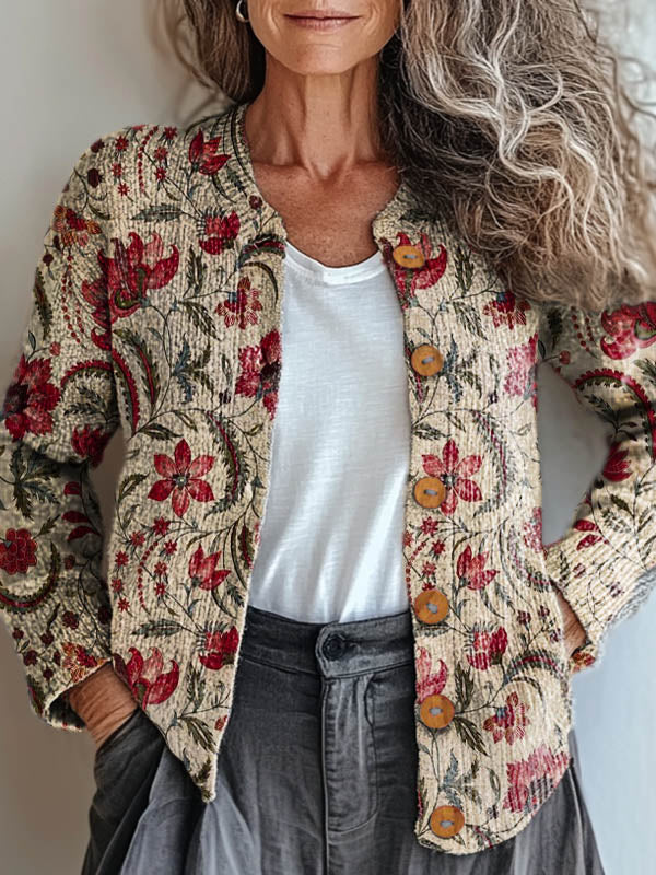 womens-vintage-floral-art-print-buttoned-cardigan-sweater-68zc