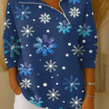 Women's Christmas Print Lapel Long Sleeve Casual Loose Pullover Sweater