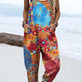 Women's Abstract Geometric Pattern Art Print Casual 100% Cotton Wide Leg Jumpsuit