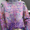Purple Gradient Pattern Print Knit Turtleneck Pullover Sweater