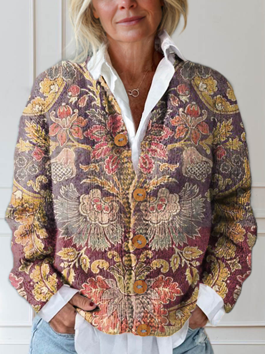 womens-vintage-floral-art-print-buttoned-cardigan-sweater-rj90