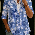 Bohemian Floral Print Henley Cotton T-shirt