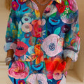 Women's Beautiful Colorful Abstract Floral Painting Art Print Casual Cotton Shirt