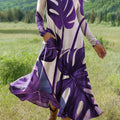 Women's Oversized Leaves Art Print Long-sleeved Dress