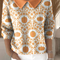 womens-halloween-pumpkin-pattern-art-casual-print-peter-pan-collar-3-4-sleeve-sweater