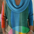 Women's Geometric Color Splicing Print Cowl Neck Sweater