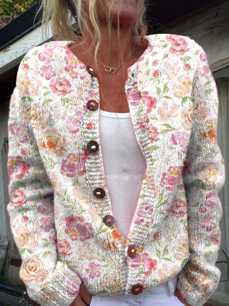 womens-vintage-art-watercolour-flower-print-buttoned-cardigan-sweater