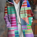 Beautiful Colorful Geometric Check Art Print Unisex Plush Thick Long-Sleeved Sweater Cardigan Coat