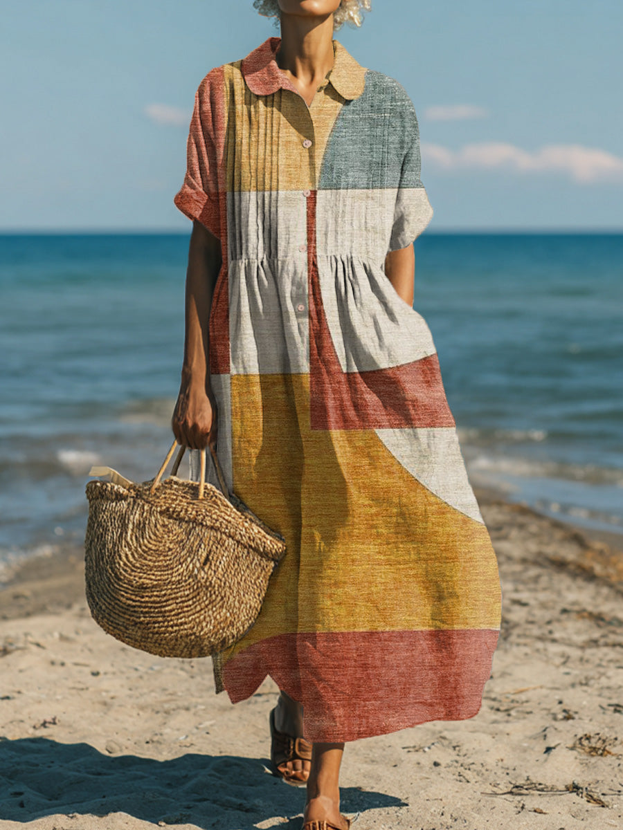 Women's Vintage Abstract Geometric Painting Art Print Dress