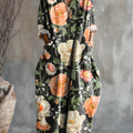 Robe en coton à col en V et poches, imprimée d'un motif floral vintage pour femme 