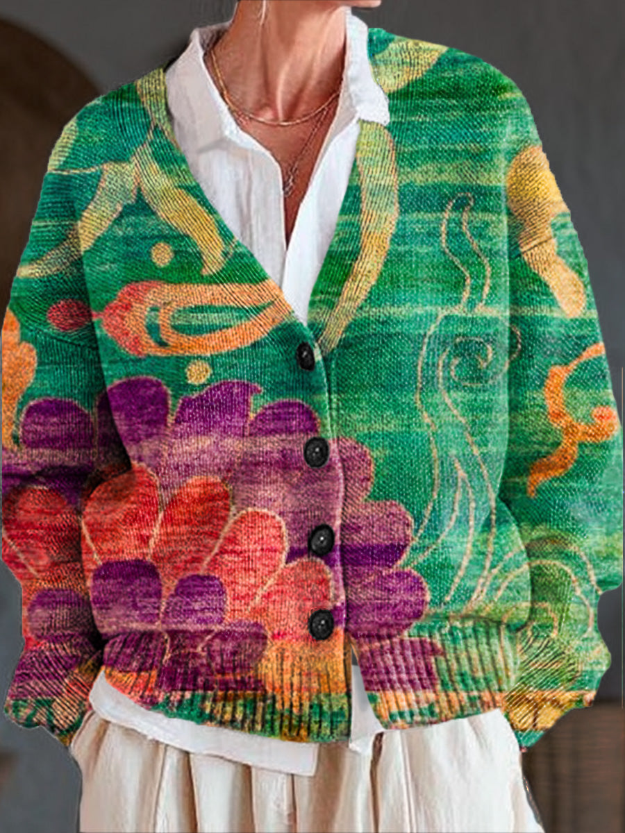 beautiful-colorful-ethnic-floral-painting-art-print-buttoned-v-neck-cardigan-sweater-mu32