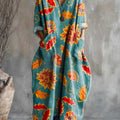 Robe en coton à col en V et poches, imprimée d'un motif floral vintage pour femme 