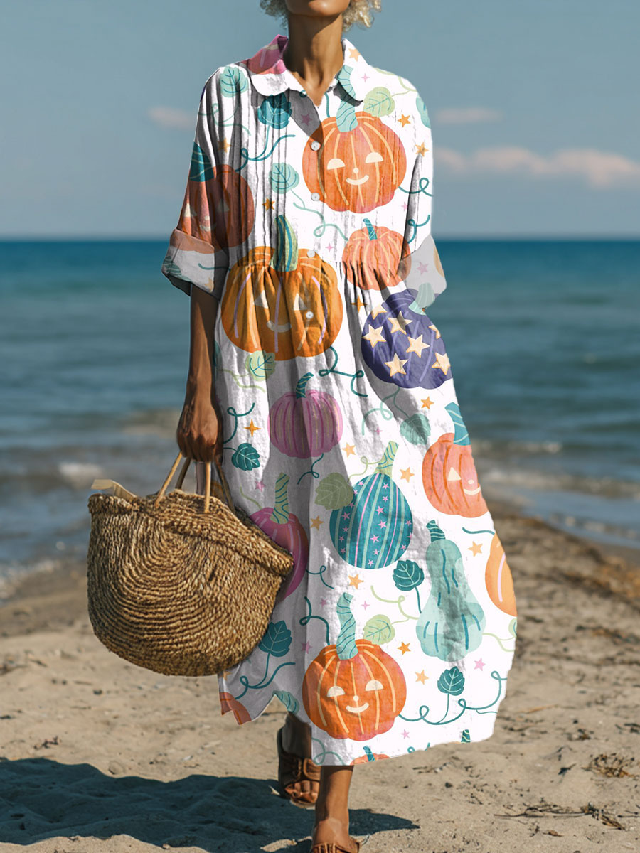 Women's Halloween Pumpkin Art Casual Print Dress