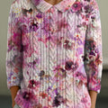 Pull vintage pour femme à imprimé floral, col Claudine, manches 3/4, style décontracté, VW39