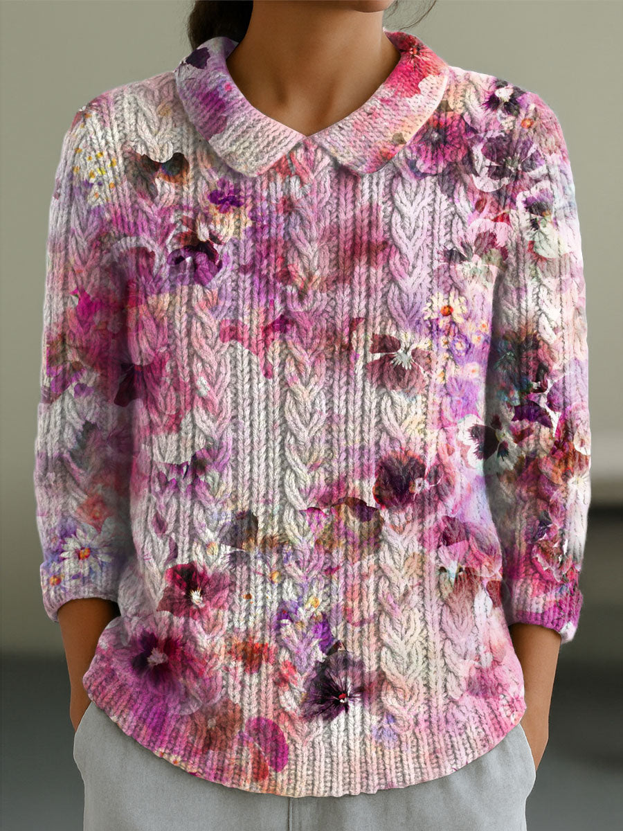 womens-vintage-floral-art-print-casual-peter-pan-collar-3-4-sleeve-sweater-vw39