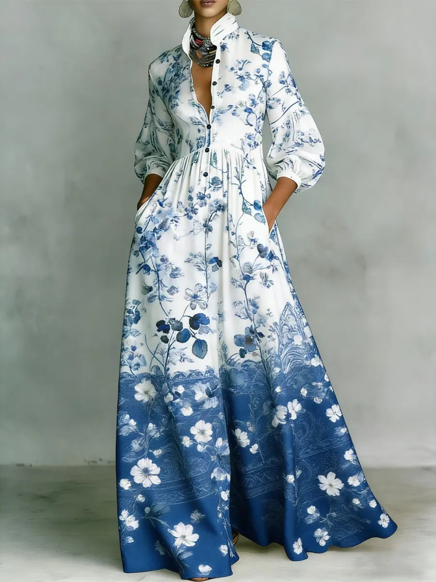 Women's Vintage Floral Art Elegant Romantic Casual Vacation Maxi Dress