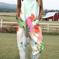 Women's Funny Chick Art Print Casual 100% Cotton Wide Leg Jumpsuit
