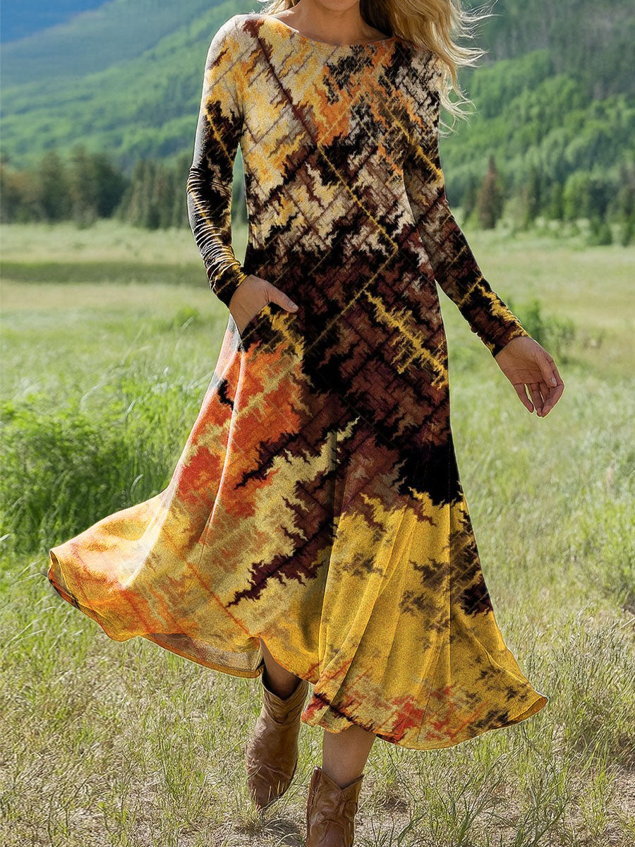 Women's Abstract Pattern Colors Art Print Long-sleeved Dress