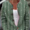 womens-green-geometric-lines-print-buttoned-cardigan-sweater