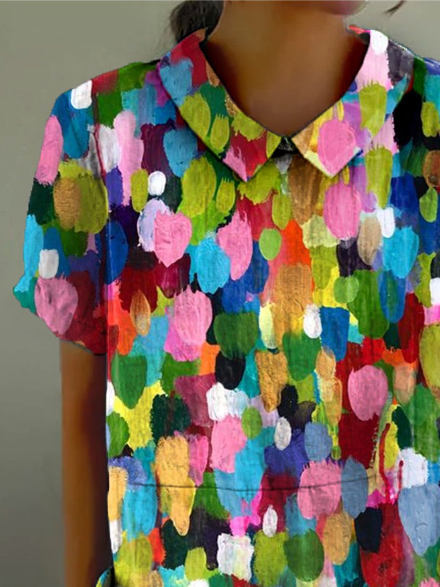 Women's Colorful Art Print Casual Cotton And Linen Shirt