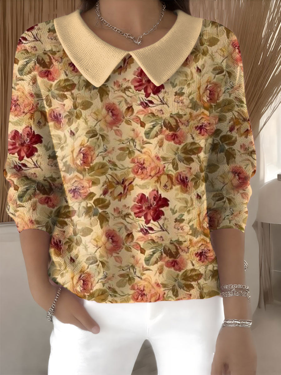 womens-floral-flowers-casual-print-peter-pan-collar-3-4-sleeve-sweater-ylhd