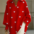 Women's Valentine's Day Heart Art Print Casual Knit Sweater