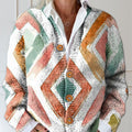 colorful-rhombus-print-buttoned-cardigan-sweater