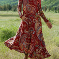 Women's Vintage Flower Art Print Long-sleeved Dress