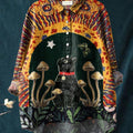 Women's Mushroom Pattern Black Cat Print Casual Cotton And Linen Shirt