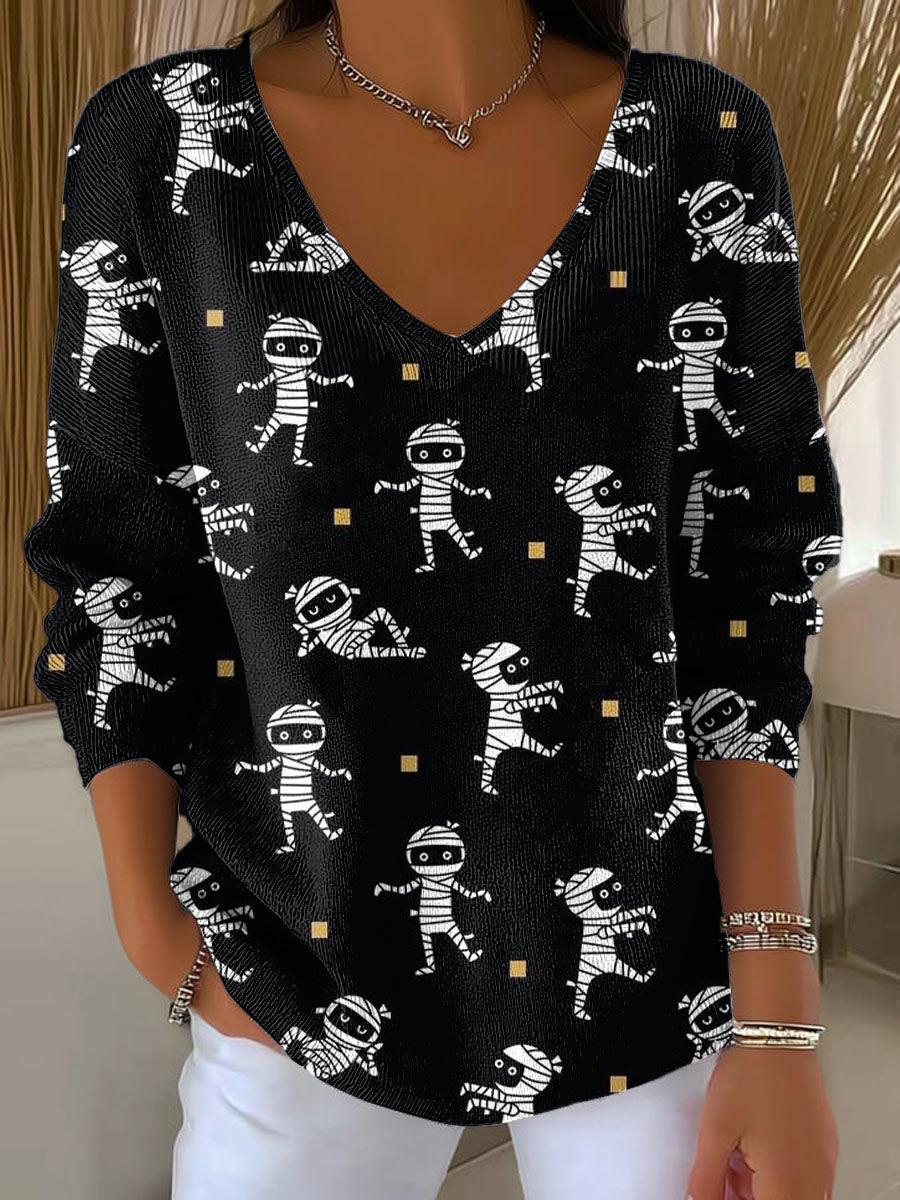 womens-mummy-print-casual-pullover-sweater